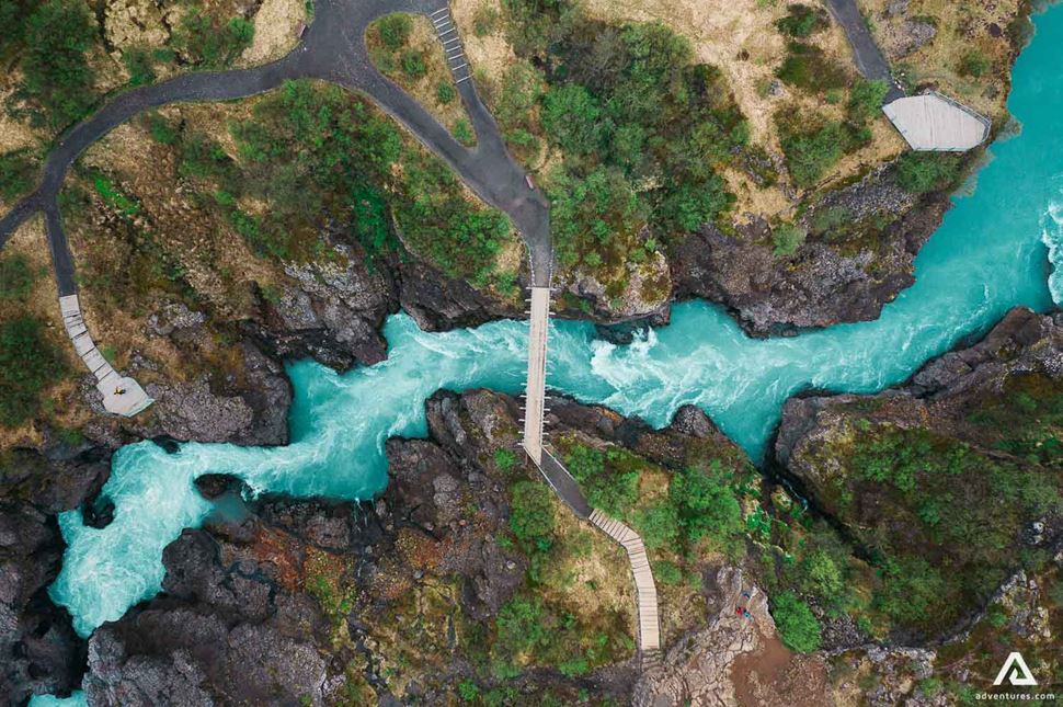 Hraunfossar waterfall view from above Hraunfossar waterfall in Iceland view from above